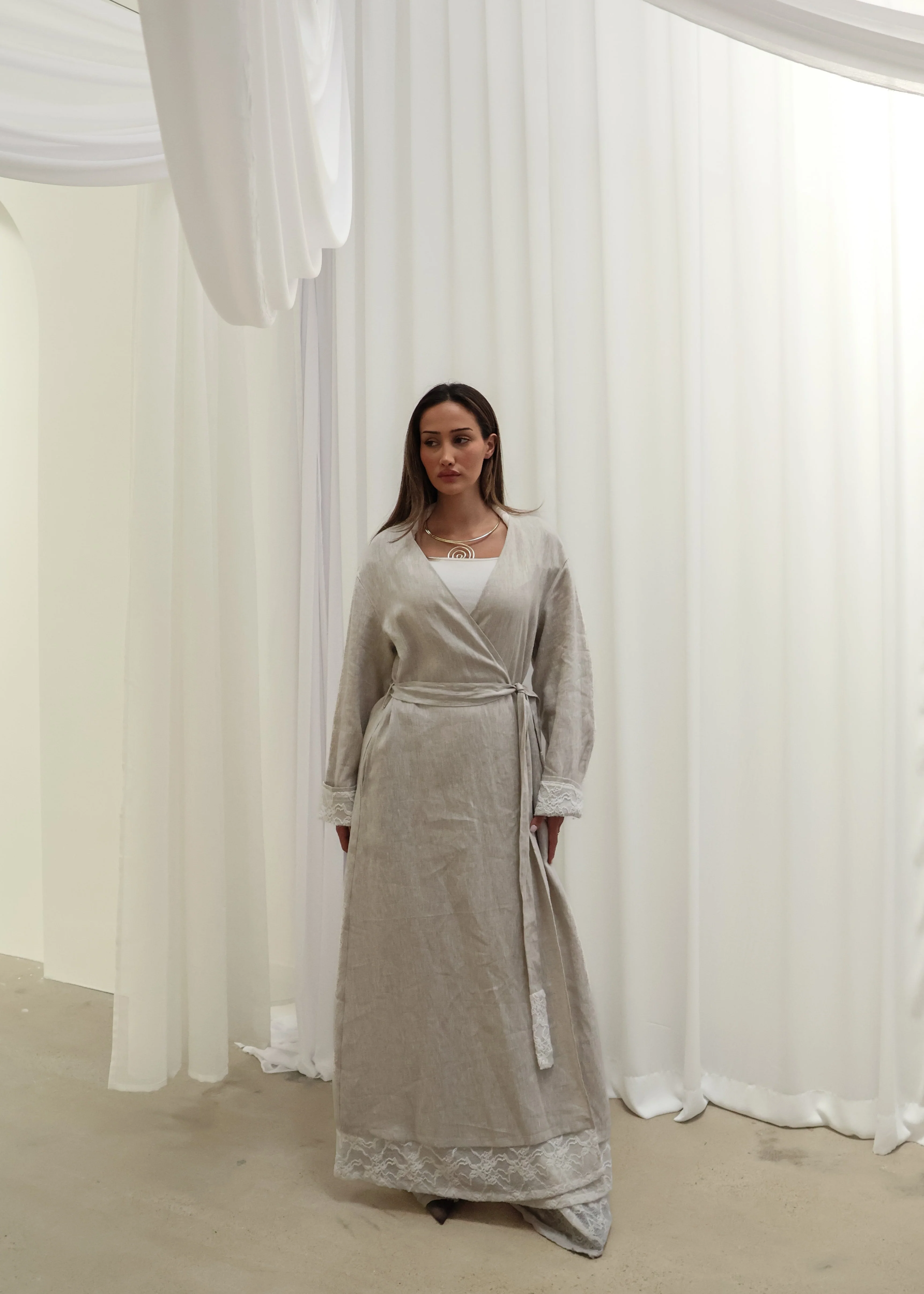 INEZ LACE HEM LINEN KIMONO - Image 6