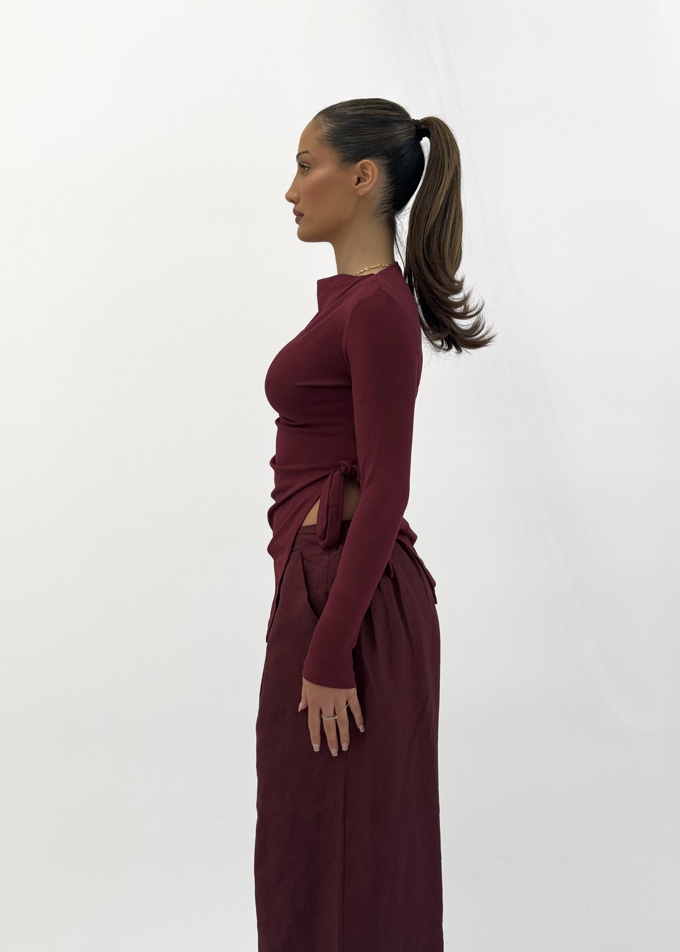 MINA RUCHED JERSEY TOP - BORDEAUX - Image 3