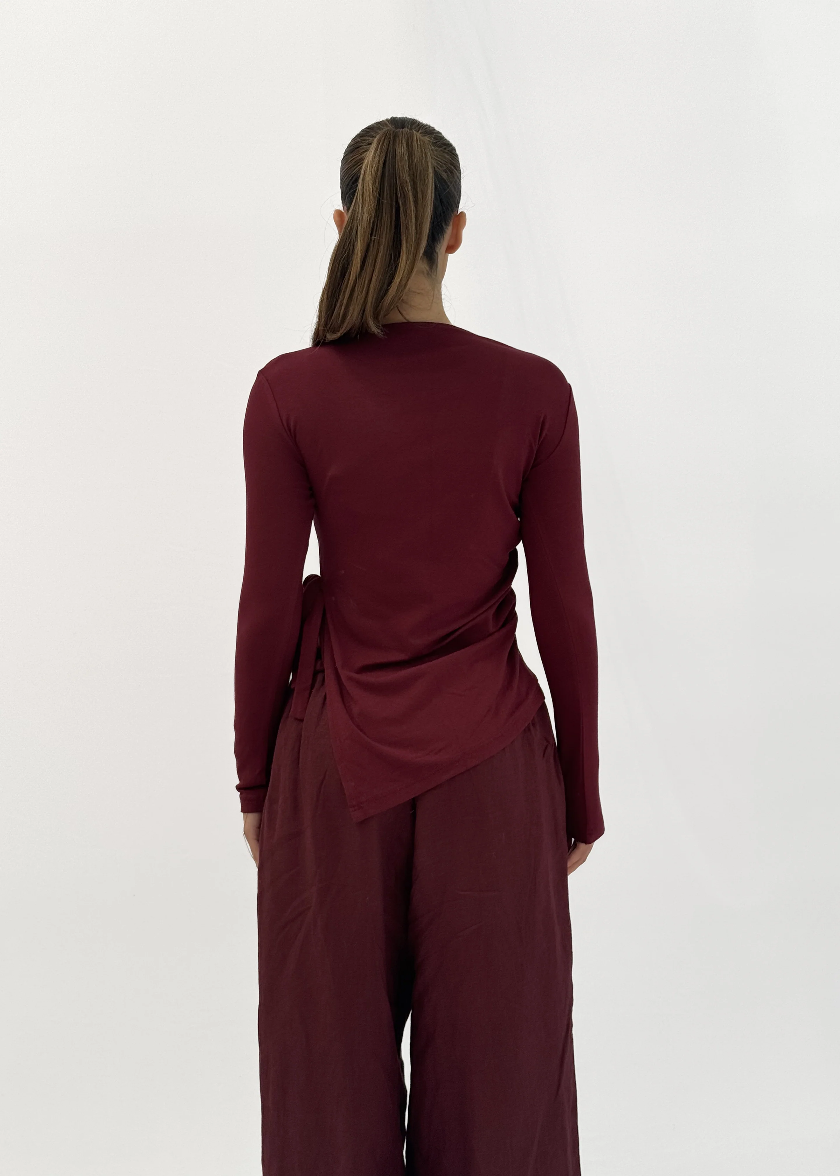 MINA RUCHED JERSEY TOP - BORDEAUX - Image 4