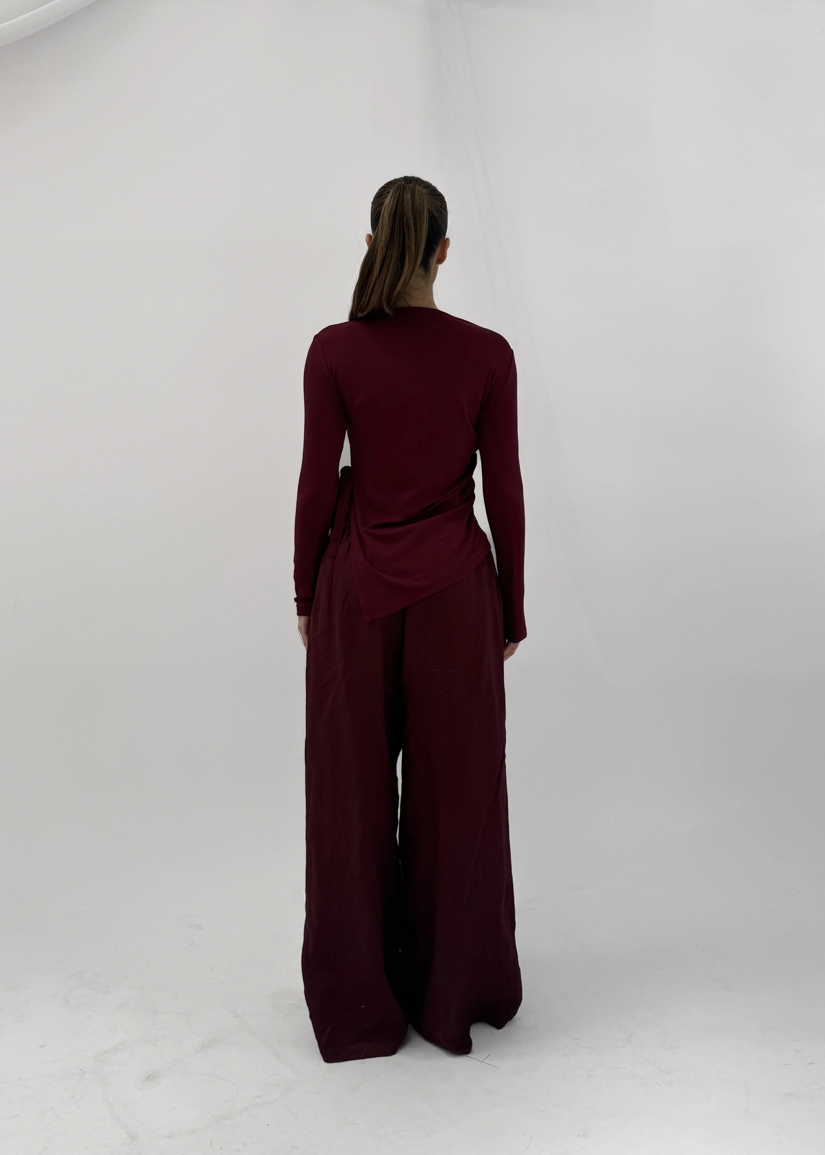 MINA RUCHED JERSEY TOP - BORDEAUX - Image 5