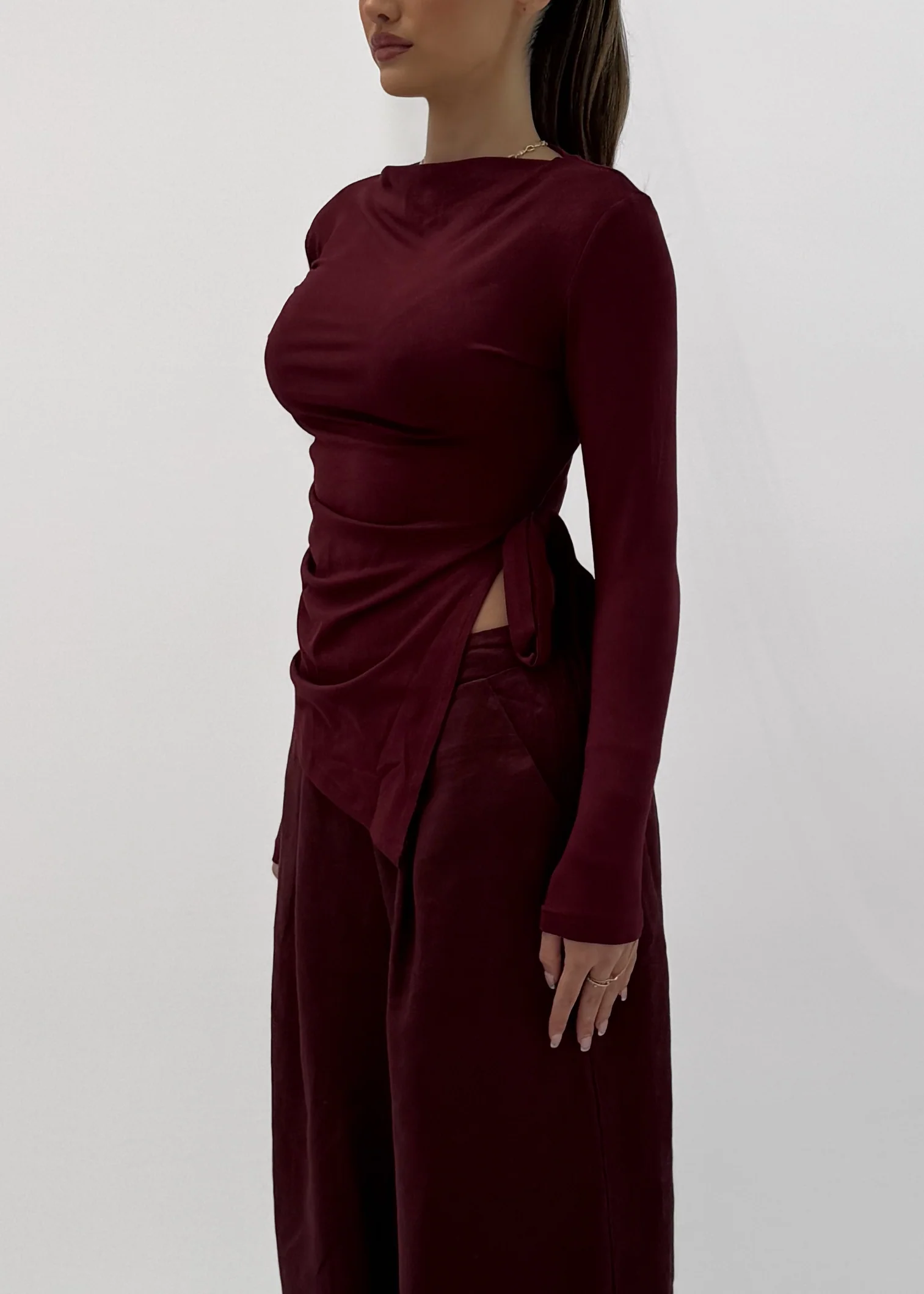 MINA RUCHED JERSEY TOP - BORDEAUX - Image 6