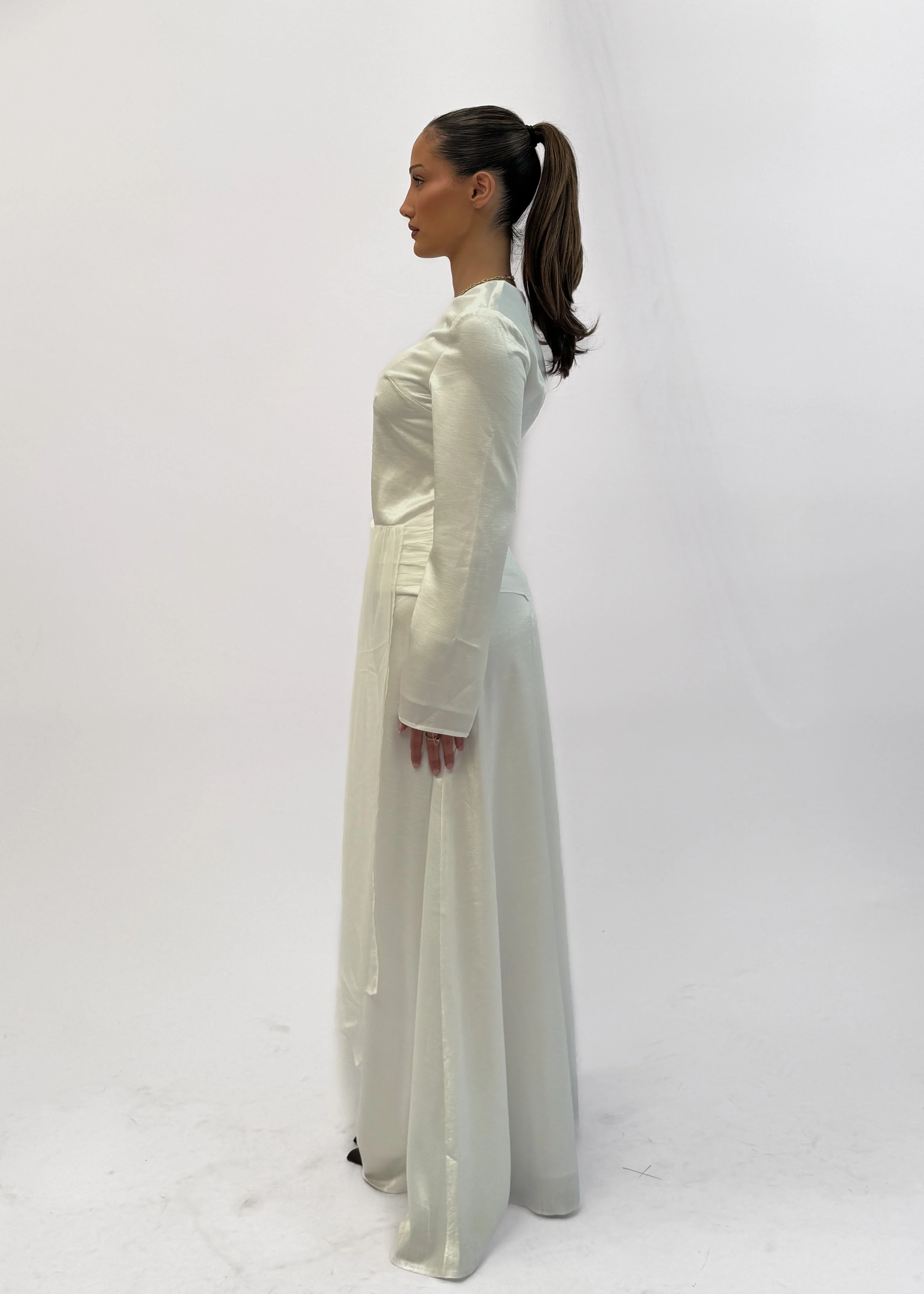 MIST SATIN TOP AND SKIRT SET - BLANC - Image 3